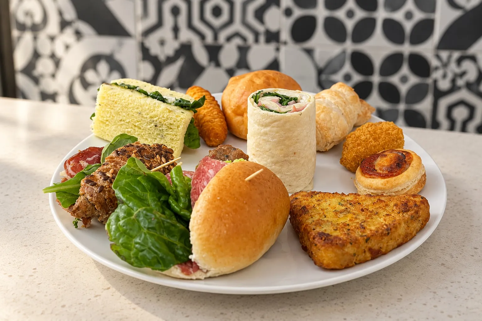Il piatto aperitivo di Solo Per Due con panini, rosticceria e stuzzichini